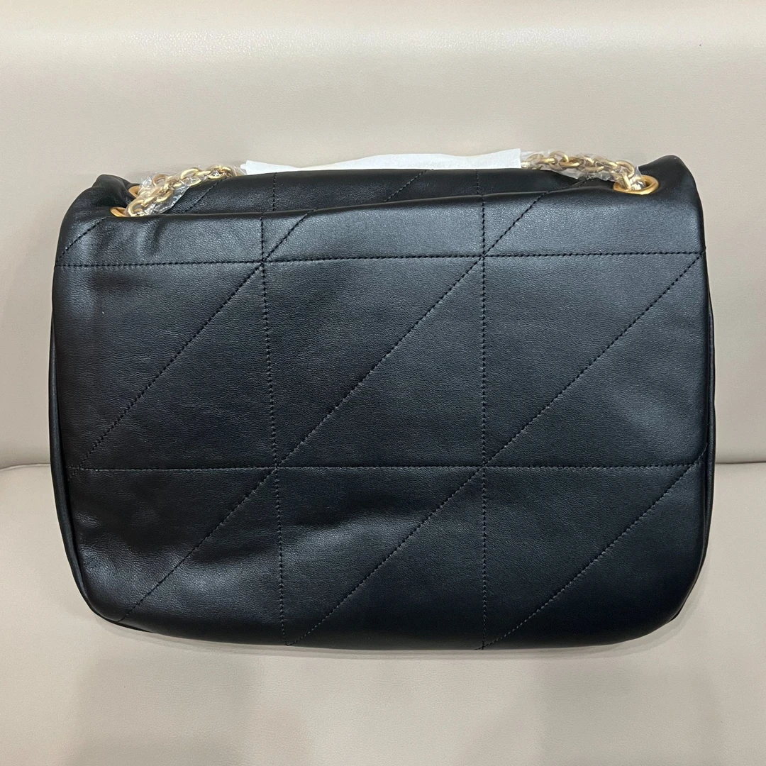 004 新款真皮百搭时尚经典通勤菱格单肩斜挎包 黑色大号