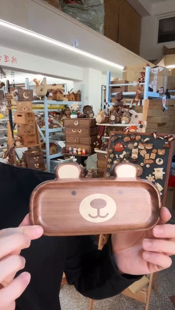 木黑胡桃小熊瑕疵眼镜盘