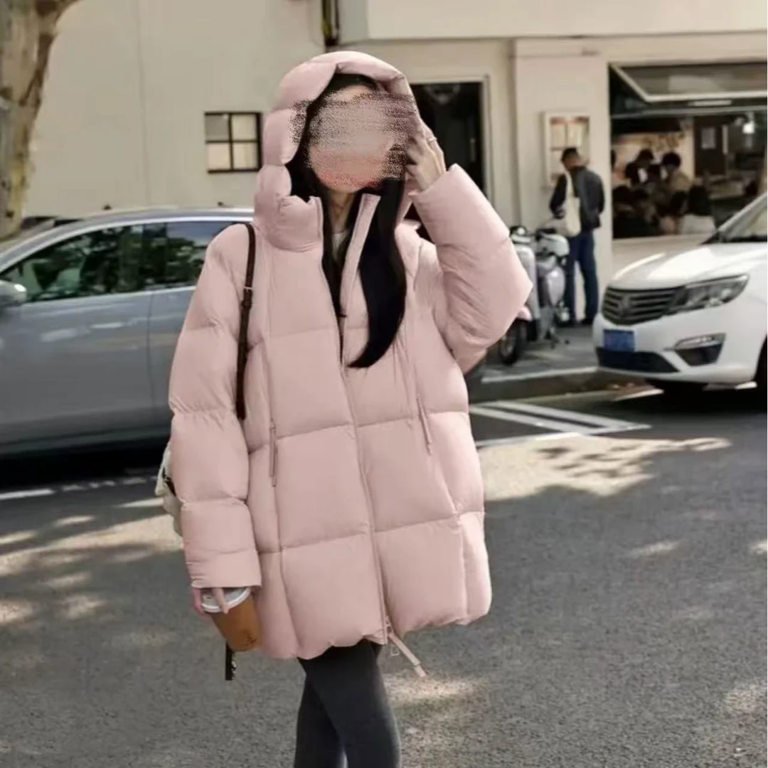 泡芙感超柔90白鸭绒连帽羽绒服女中长款2024冬季新款高充绒量外套