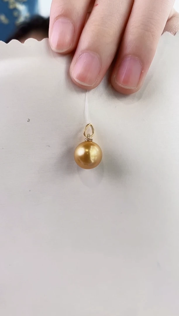 海水珍珠18K金镶嵌吊坠(不含链)11-12南洋金珍珠吊坠