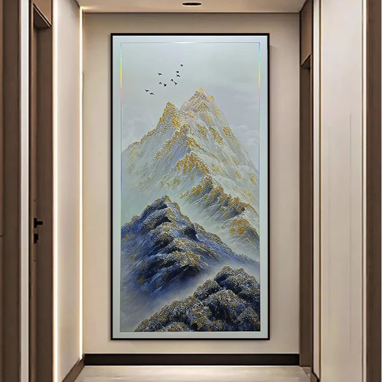 现代简约背靠金山玄关装饰画重工冰雕珍珠钻客厅走廊过道高级感画