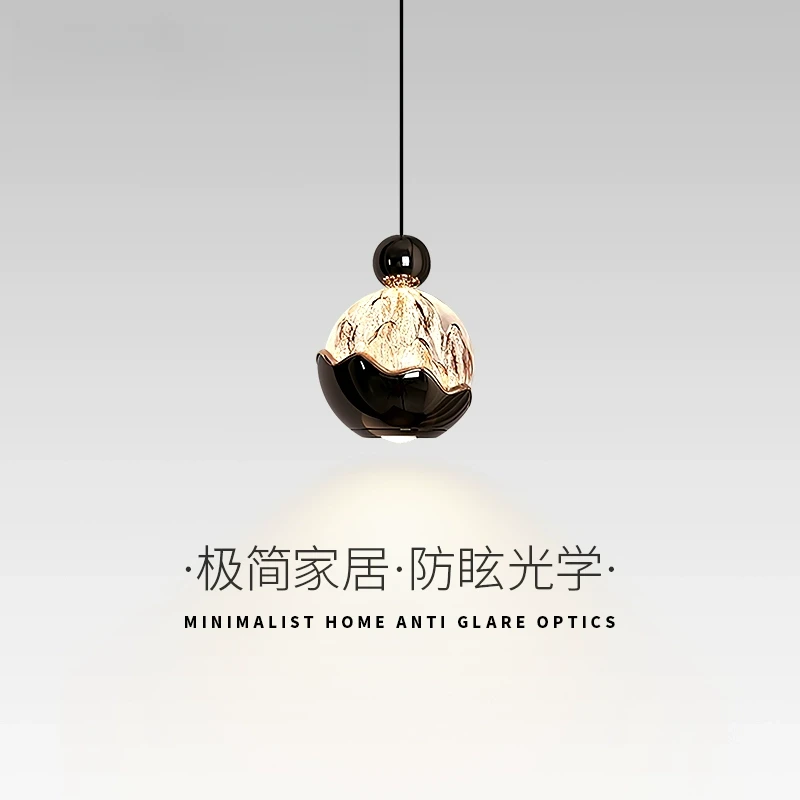 床头小吊灯意式轻奢卧室高级感冰川艺术现代简约可升降玄关吊线灯