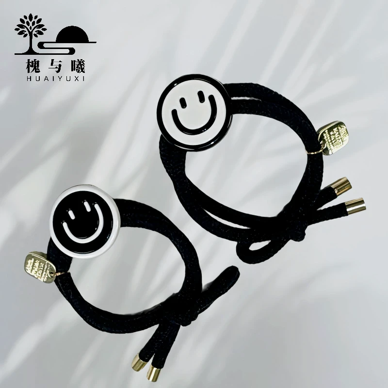 槐与曦|新款韩版东大门黑白笑脸网红发绳头绳加粗超弹可爱少女