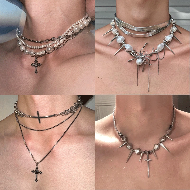 珍珠十字架项链轻奢choker小众设计男女颈链高级多层锁骨链辣妹