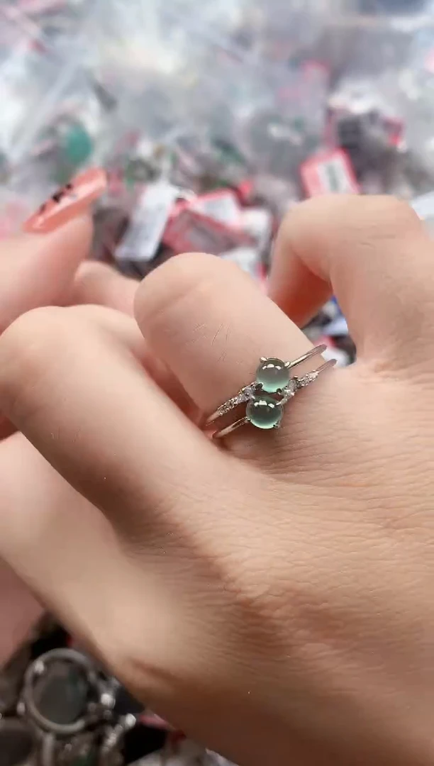 银S925镶嵌戒指翡翠天然A货缅甸翡翠