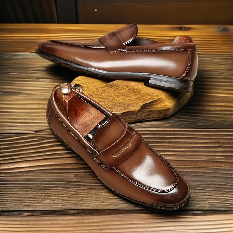 夏季一脚蹬男士乐福鞋夏季日系新款圆头英伦风懒人商务正装皮鞋男