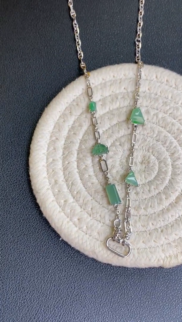 颈饰银S925镶嵌翡翠净货16714