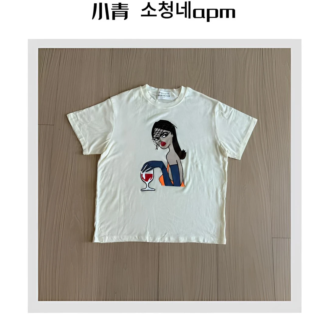 韩国东大门 TR/红酒杯女士糯糯面膜T恤