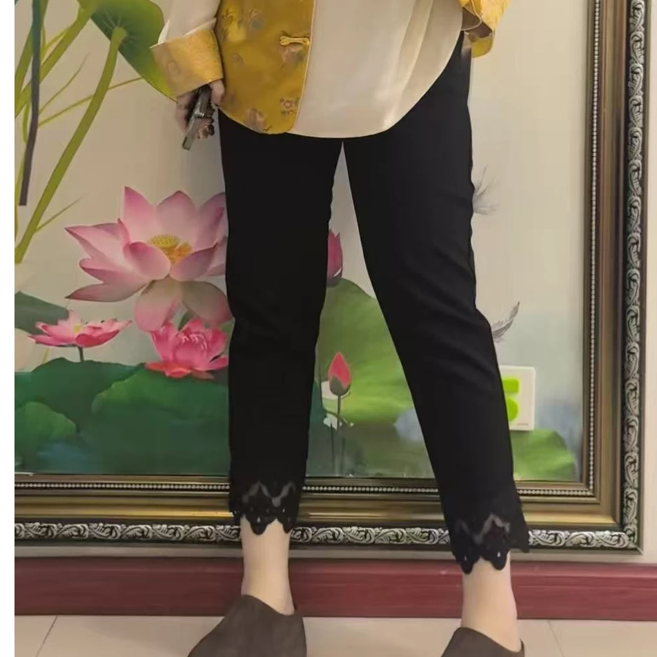 休闲百搭贴身烟管舒适时尚黑色女士春季贴身~~~蕾丝裤子~~~~~~~~~