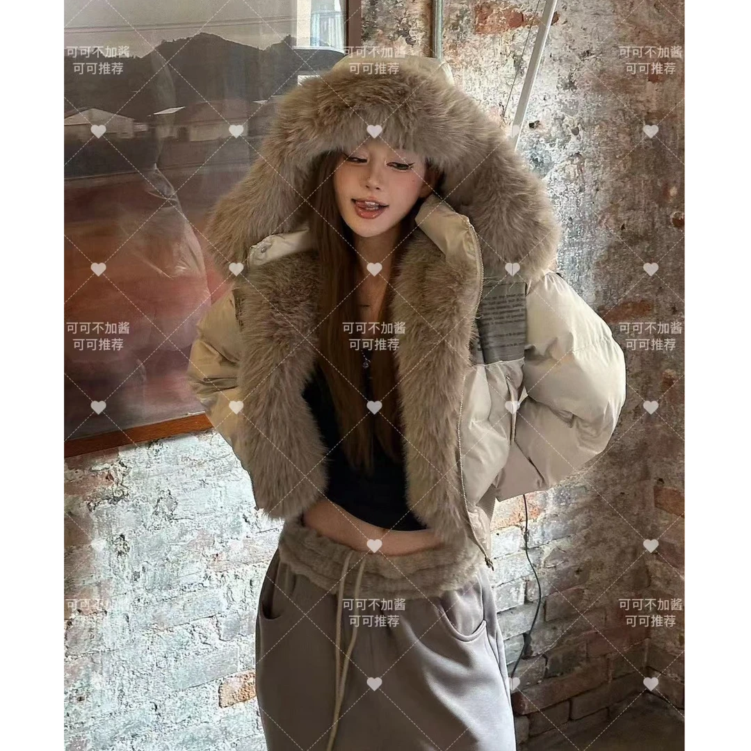 【可可推荐】【冬日小猫】冬季新款可拆卸帽子拼接棉短外套S417