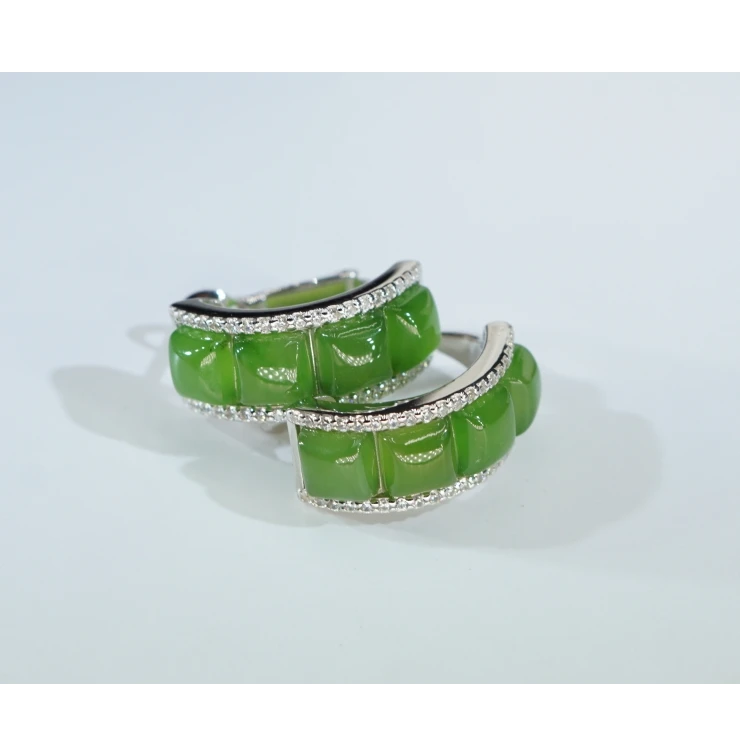 S925和田玉碧玉方形耳扣   T011918