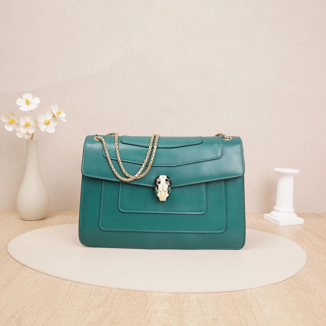 95新 BVLGARI/宝格丽 蛇头包绿色牛皮/镜子/DS022073