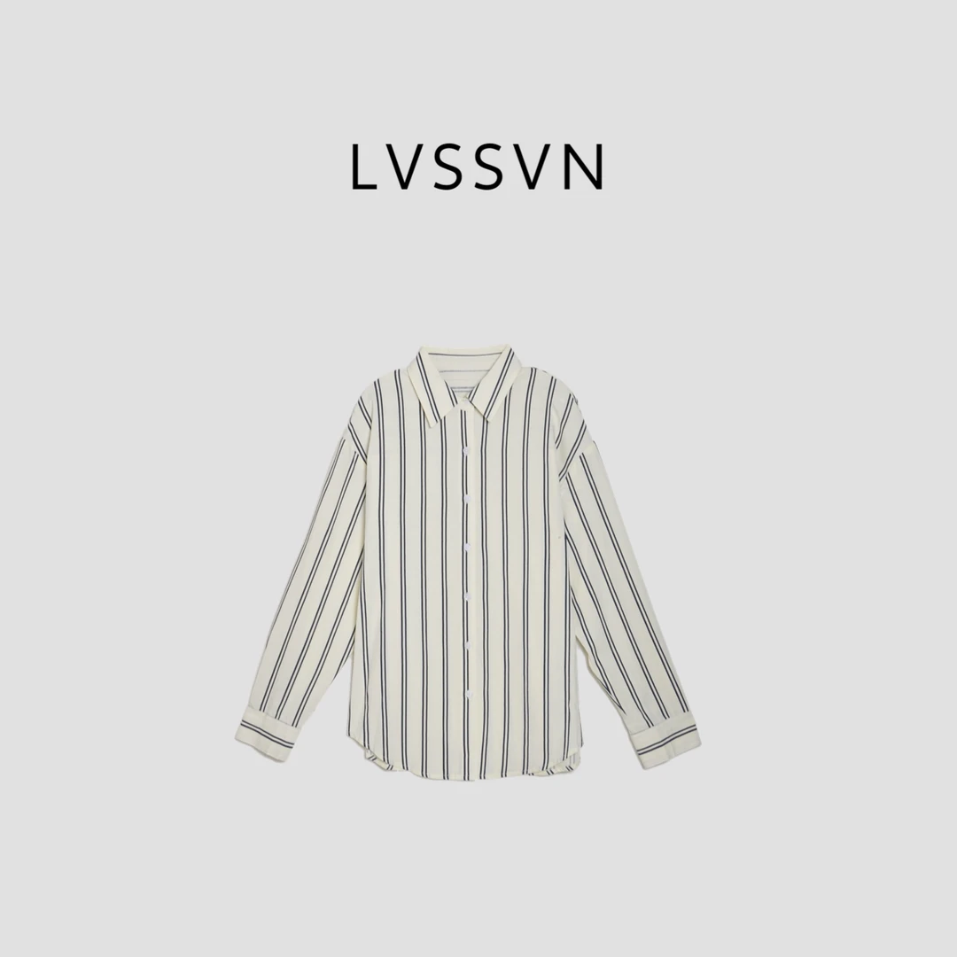 LVSSVN/露裳2025棉麻混纺轻奢女士条纹衬衫 X-31659