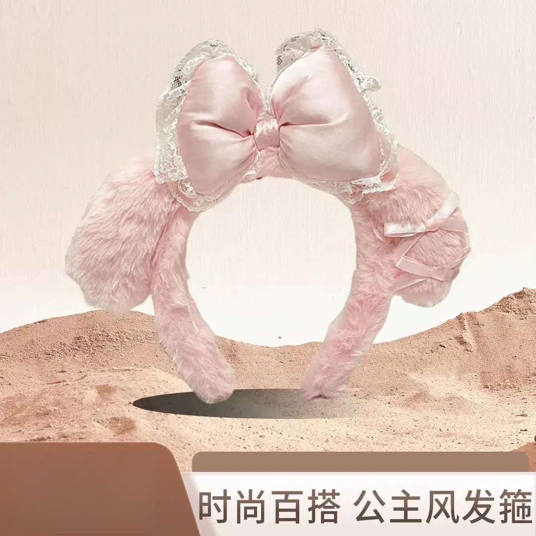 可爱粉色蝴蝶结美乐蒂发箍卡通毛绒洗脸头箍万圣节库洛米发饰L