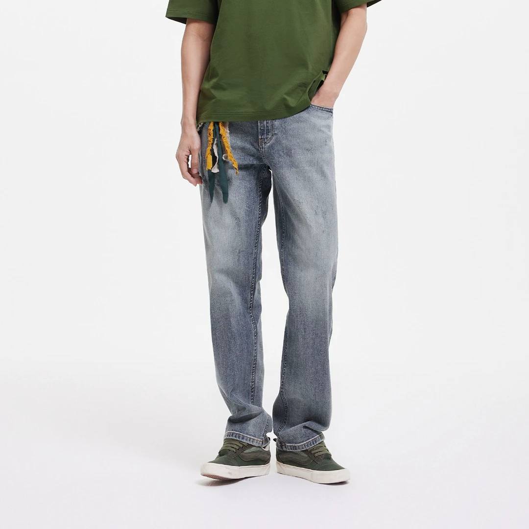 森马牛仔裤男做旧复古水洗破洞裤2025夏季新款直筒裤街头时尚潮流