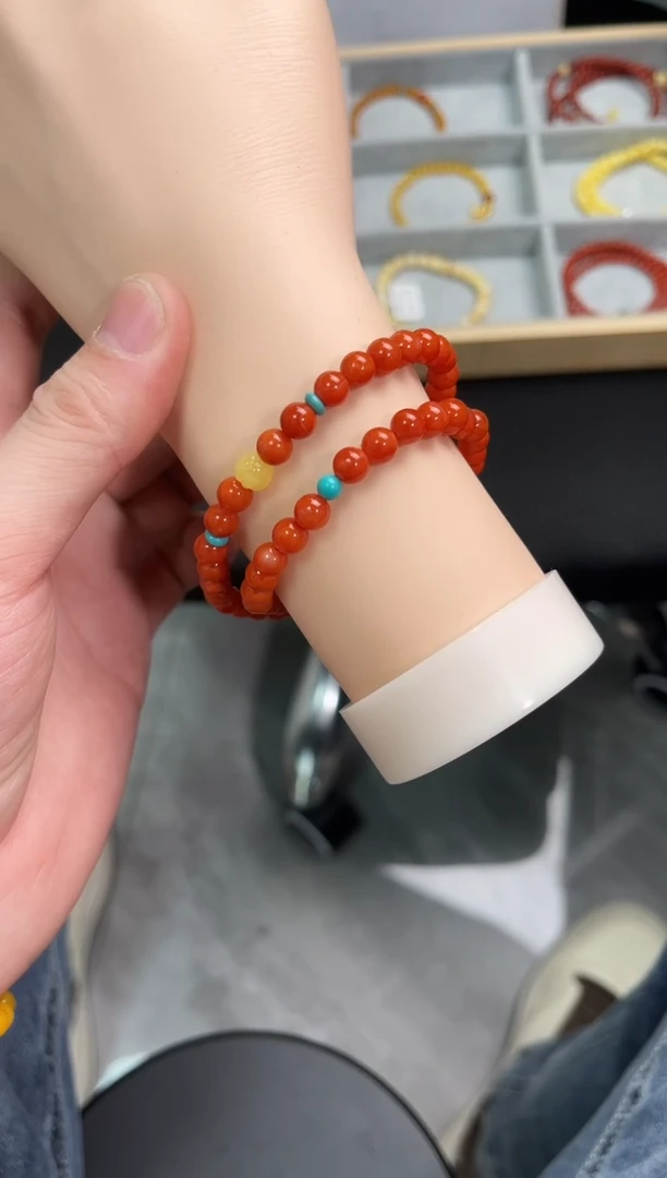 【闪购商品】南红玛瑙手串未镶嵌南红双圈蜜蜡QF-B65（多样性发一）