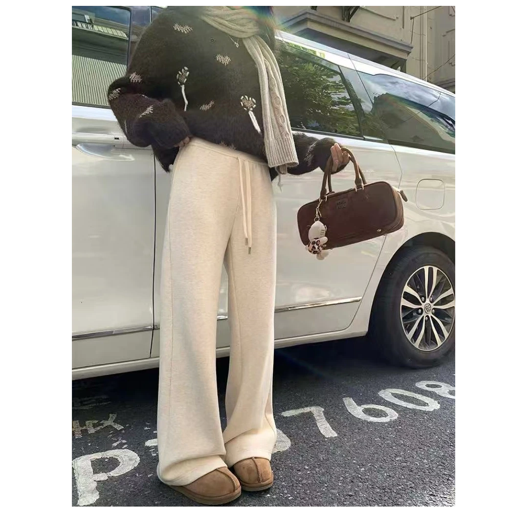 猫猫家加长女裤秋冬加绒加厚微喇高腰休闲裤WJ