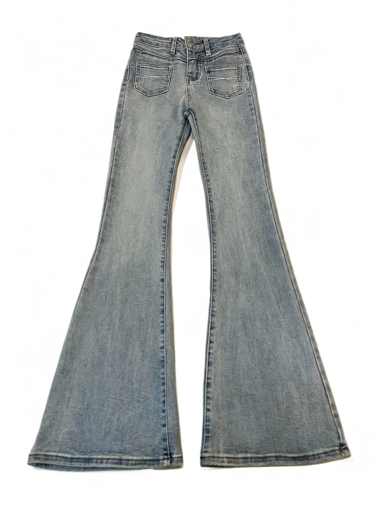 107cm高个子女孩春夏季浅蓝色高级气质微喇牛仔喇叭裤微喇牛仔裤