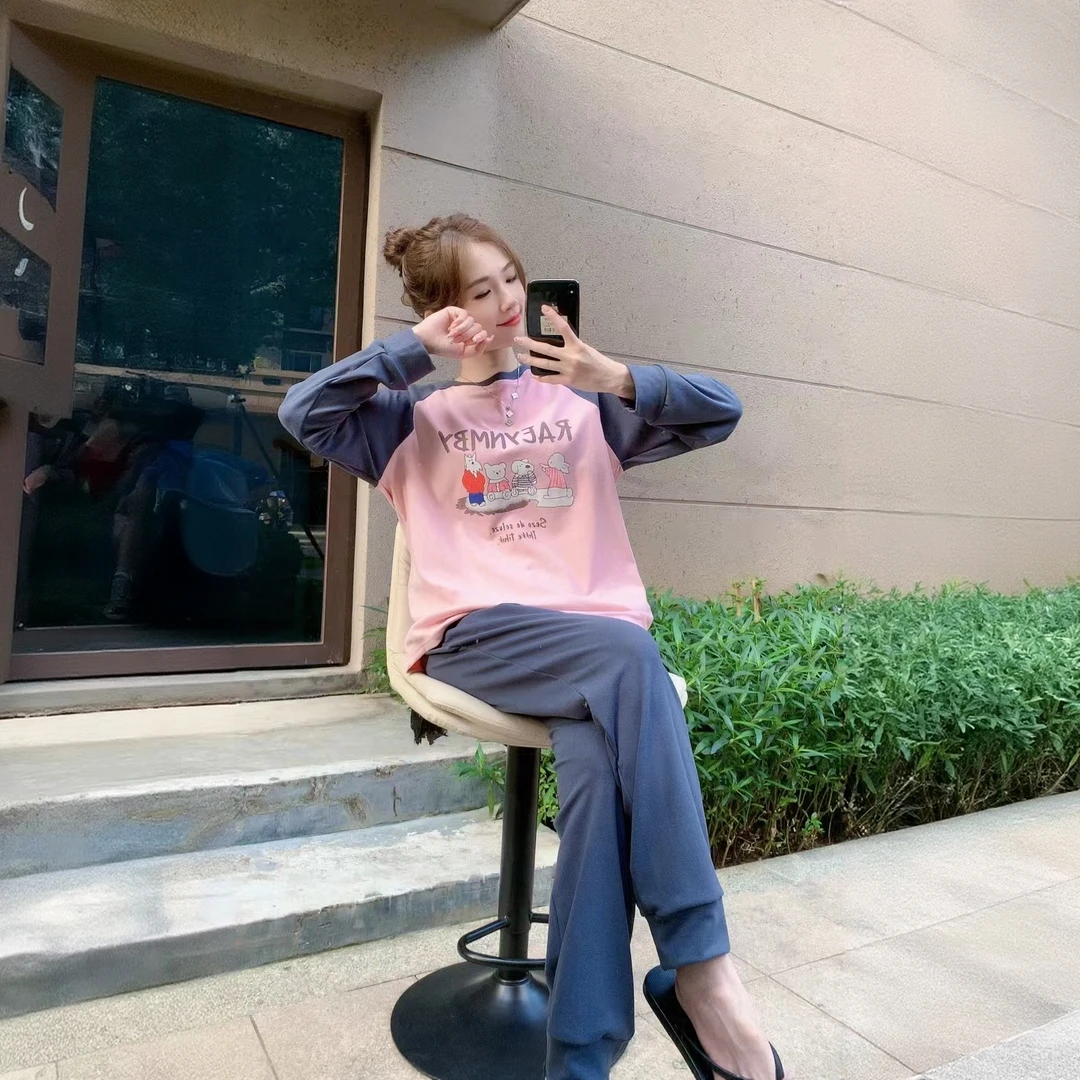 冬季女士长袖德绒家居服套装保暖休闲风