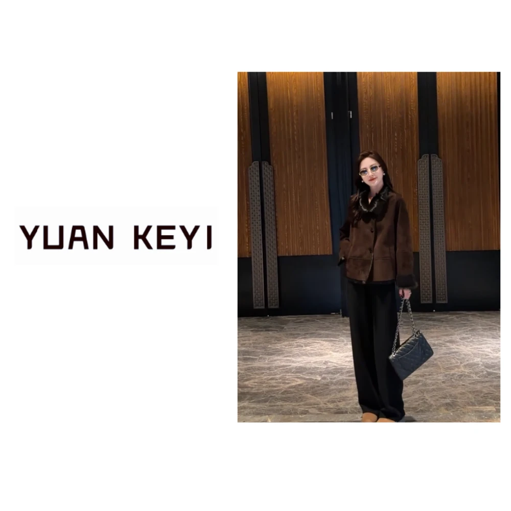 YUANKEYI “猾子” 山羊皮绒面翻领皮毛一体女皮草短款