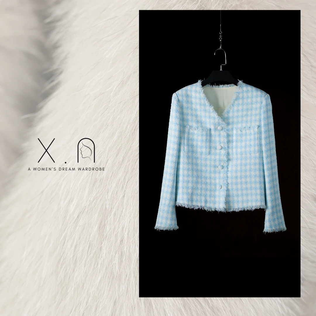 流苏花边撞色格纹小香风外套女精致时尚显瘦百搭早春新款