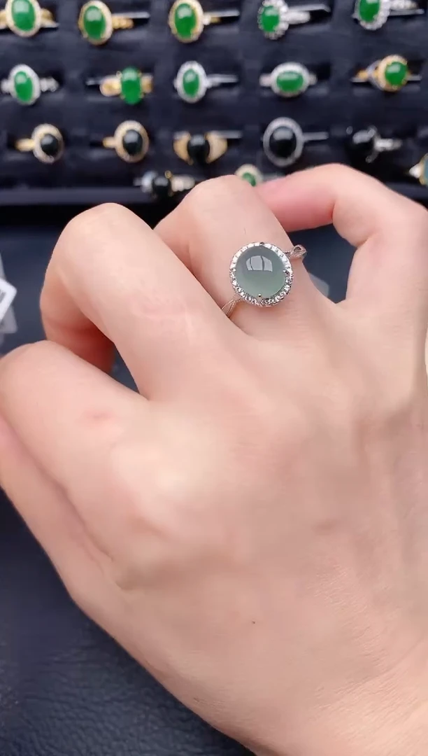 银S925镶嵌戒指翡翠天然a货翡翠6