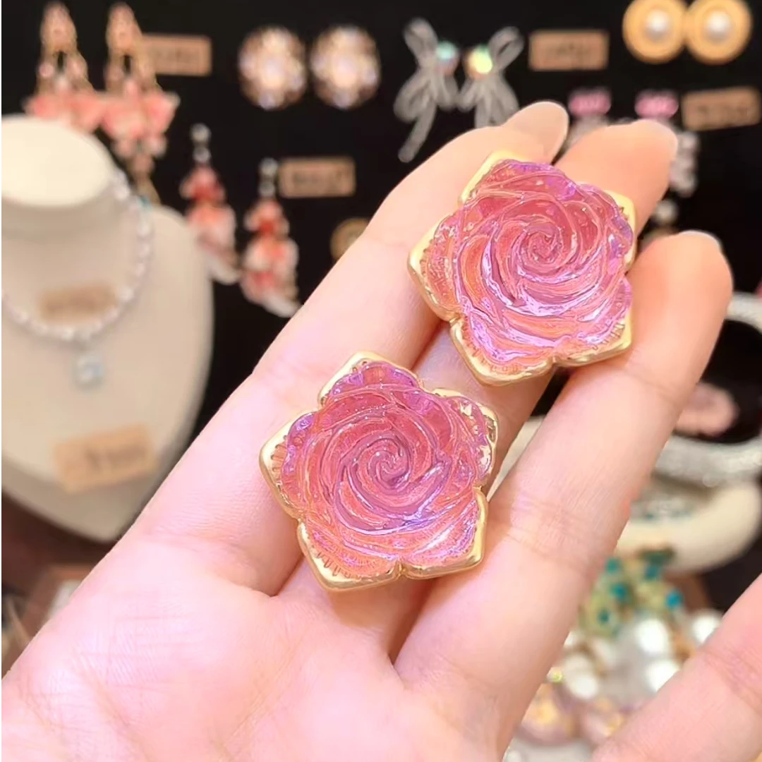 合金亚克力耳饰 2025 长款气质轻奢时尚紫花百搭复古设计师耳饰