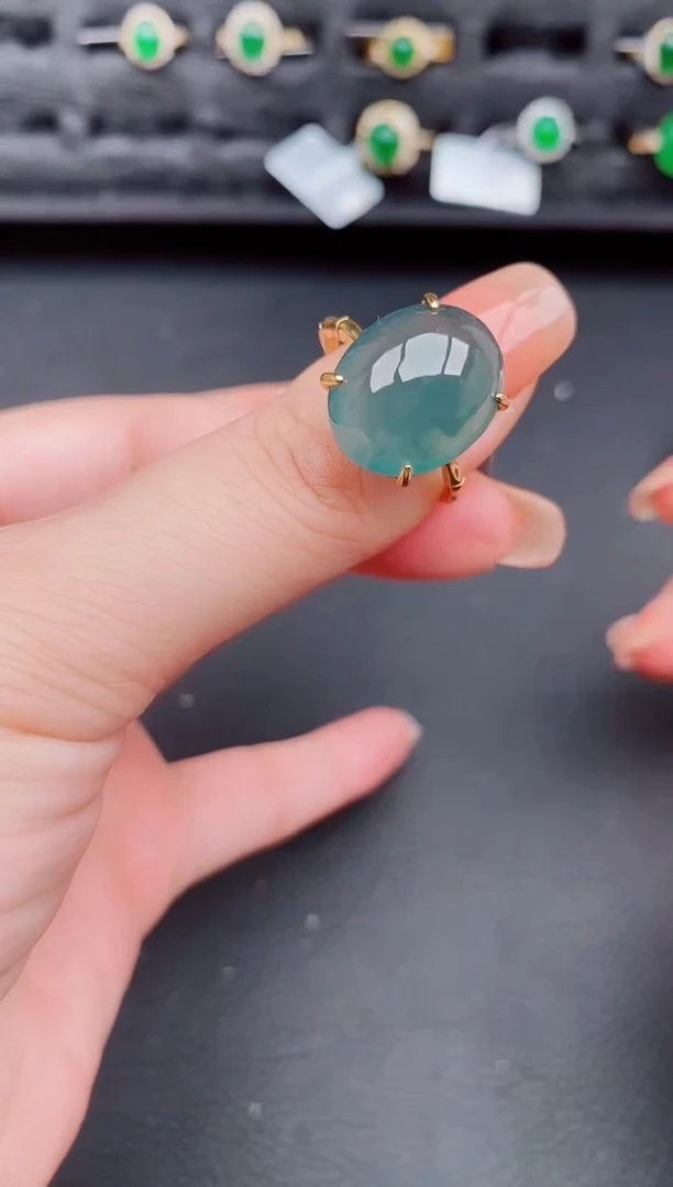 翡翠戒指银S925镶嵌天然a货翡翠128