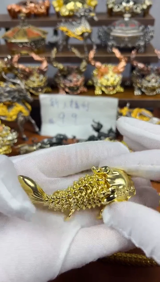 鱼化龙黄铜摆件可动