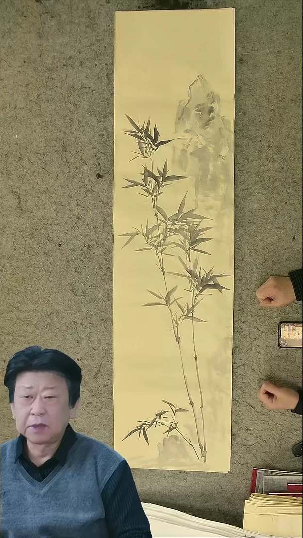 国画四尺对开  墨竹条屏 34*138cm