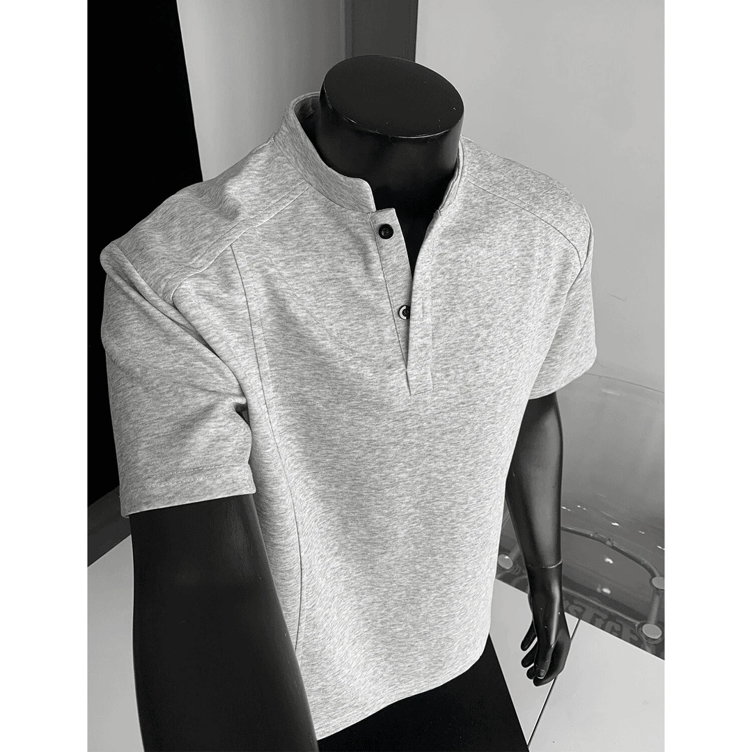 cleanfit美式POLO衫正肩拼接短袖男夏季box型T恤空气层宽松上衣