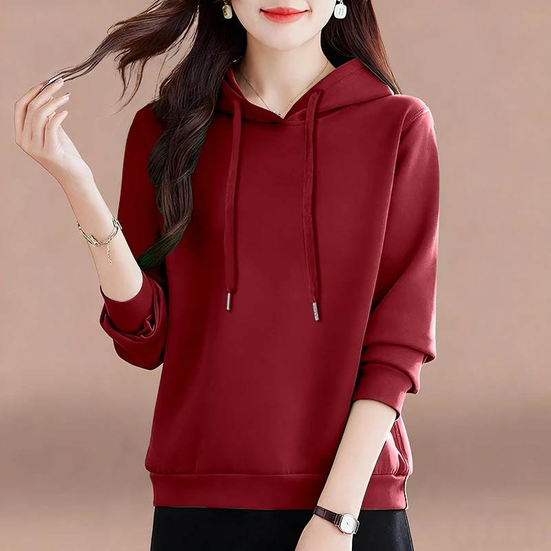 2025新款女士卫衣女秋冬季中年洋气妈妈韩版加绒连帽长袖休闲上衣