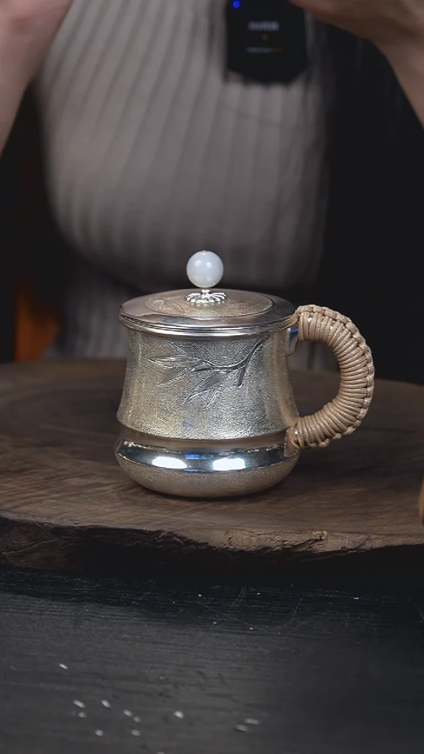 新品手工竹节银办公杯295克 350毫升