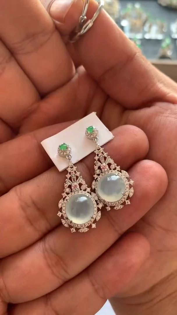 翡翠银S925镶嵌耳饰高冰