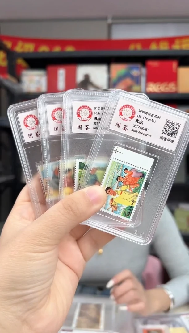 文17 知识青年在农村 真品 邮票 GSCA评级 小盒装+漏纽扣
