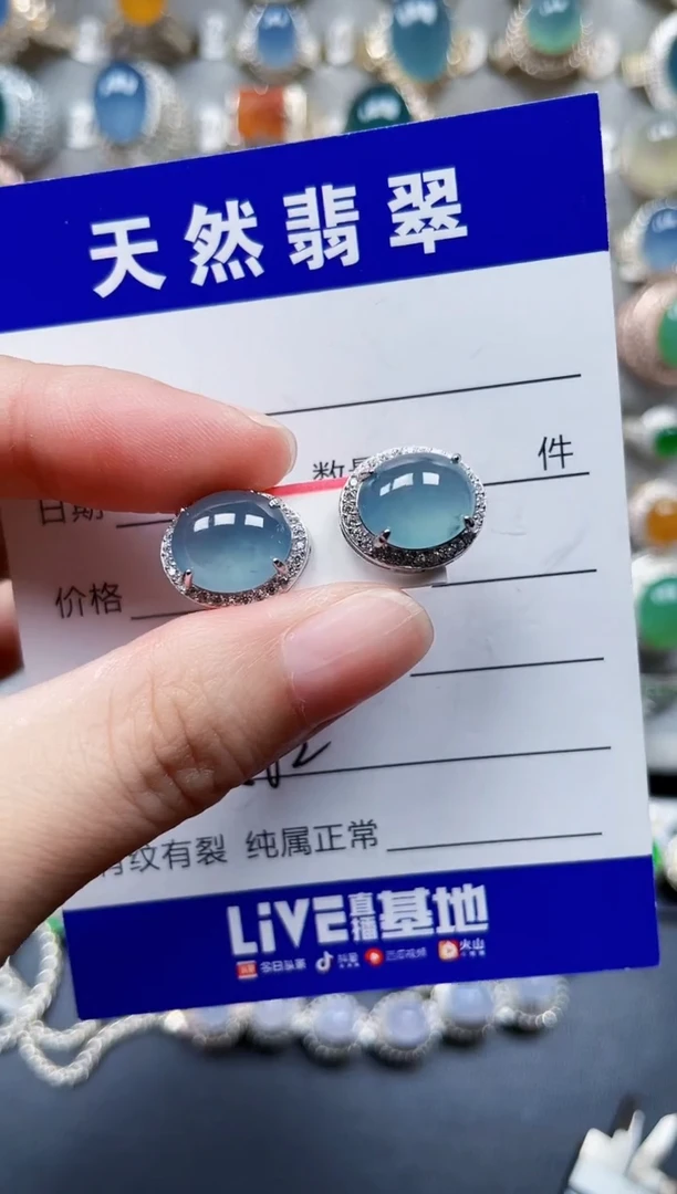 银S925镶嵌翡翠耳饰562