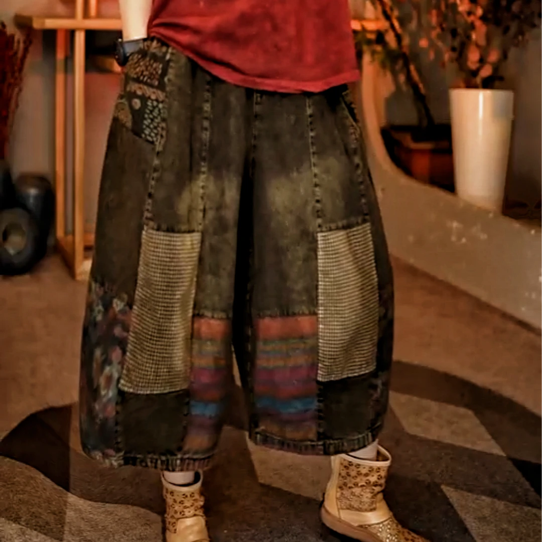 2655【靖靖原创】高品质炒色拼块大阪牛仔中裤（裤长76腰围110）