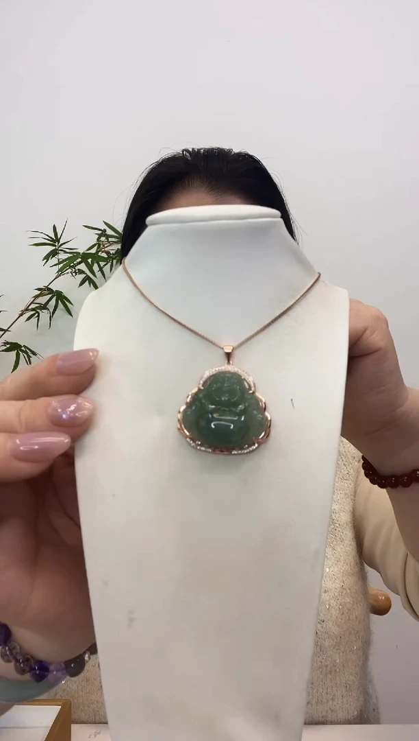 【闪购商品】翡翠吊坠(赠链)银S925镶嵌佛公玫瑰边