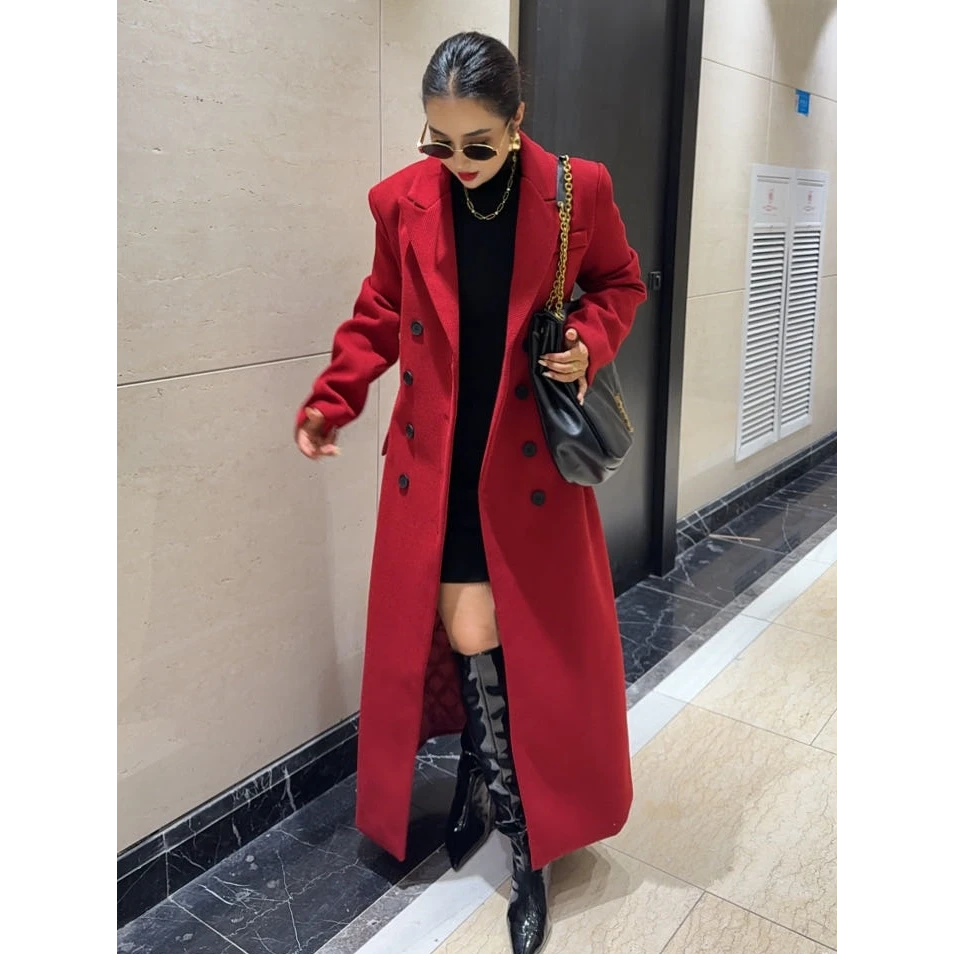 新款加厚长款收腰毛呢大衣