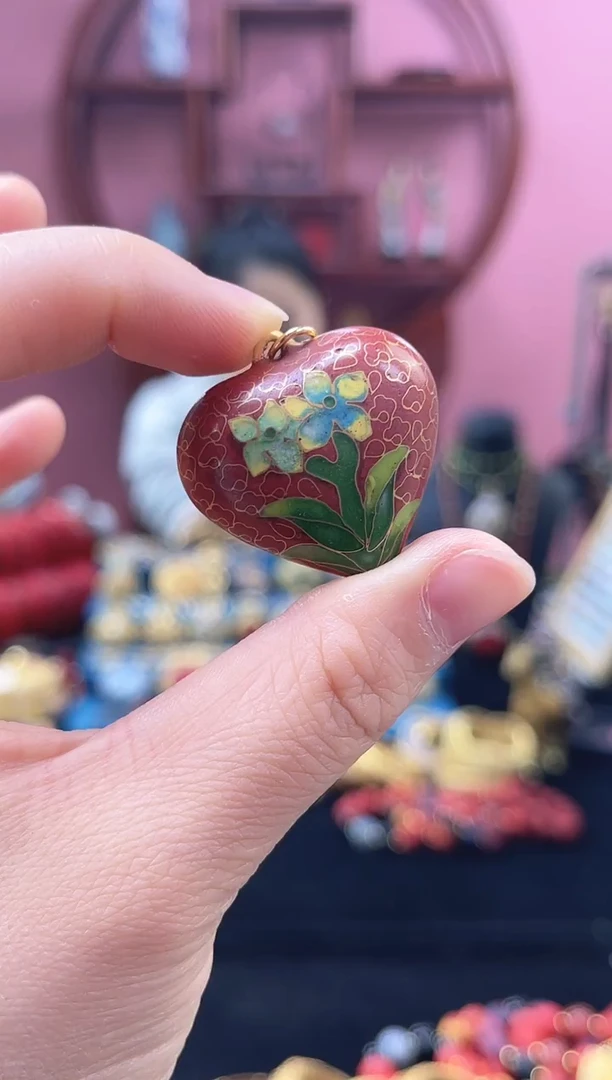 非遗 景泰蓝 心 红色 吊坠
