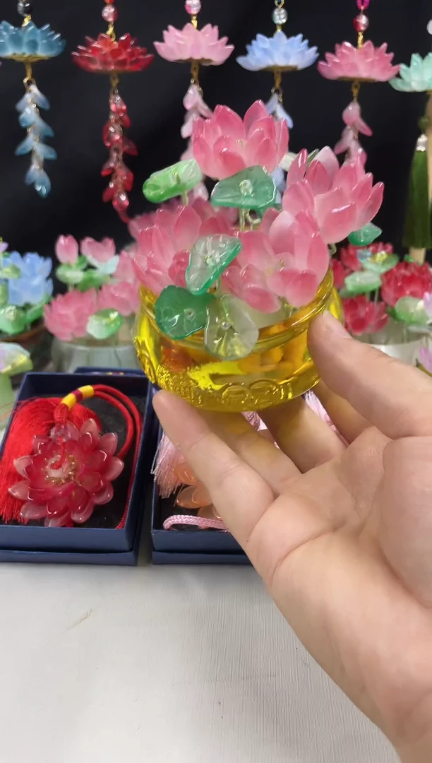 琉璃盆琉璃荷花小盆栽```````