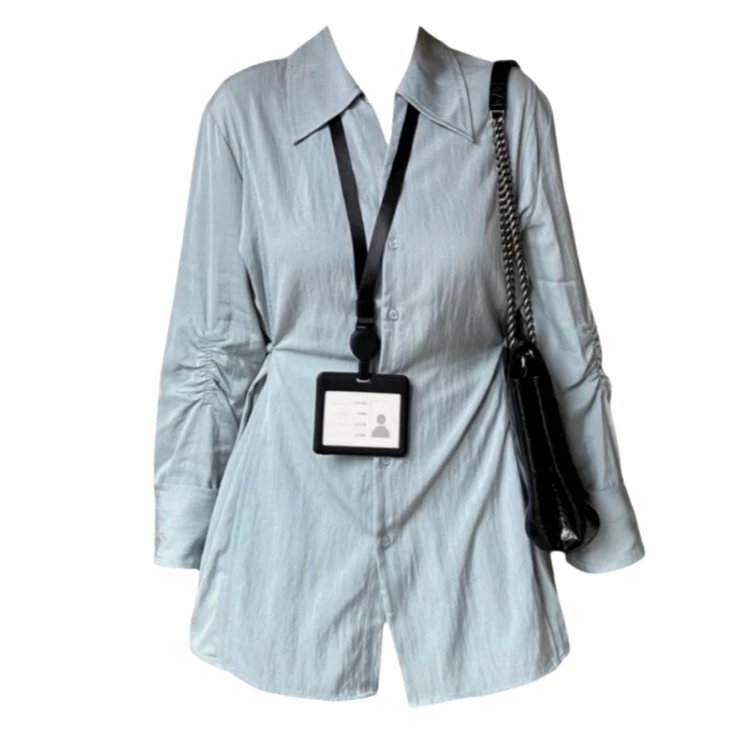 芊芊芙2025年新款职业通勤POLO领衬衫设计感收腰显瘦衬衣排扣上衣