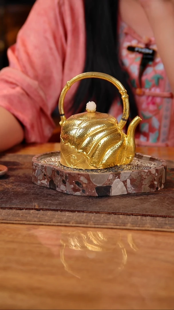 盛唐工坊 足银999 手工泡茶壶镀金
