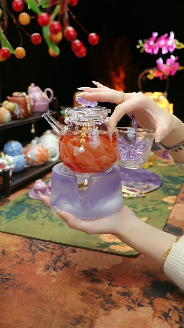 【闪购商品】紫色温茶台+茶壶+链子+杯子