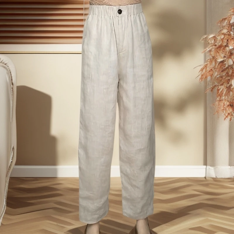 休闲2025夏季新款宽松纯色松紧腰开扣休闲裤阔腿裤直筒长裤裤子女