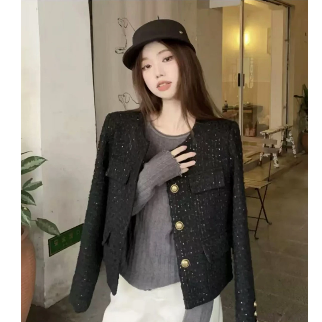 高级感亮片小香风短外套女秋季新款复古宽松短款气质长袖上衣