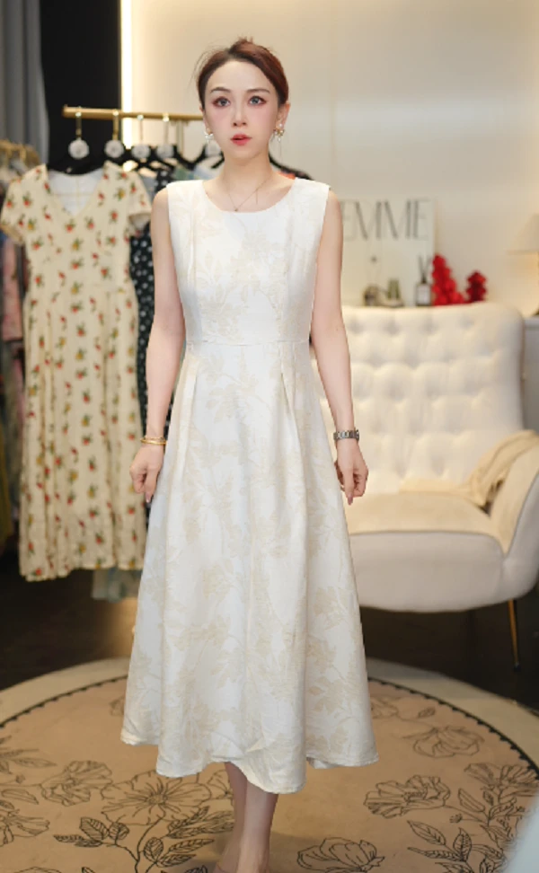 【炸姐婕拉】C352月光独白 夏款无袖气质法式百搭大摆连衣裙PL