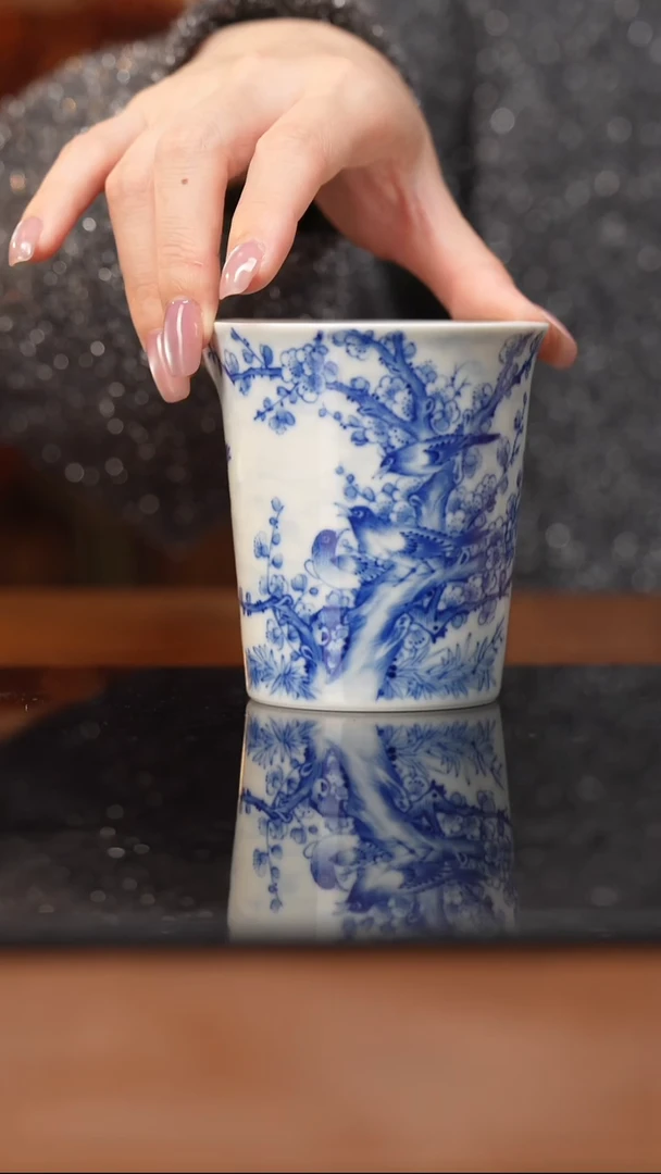 杯看山柴窑青花喜上眉梢