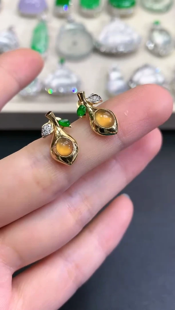 【闪购商品】翡翠耳饰18K金镶嵌D32