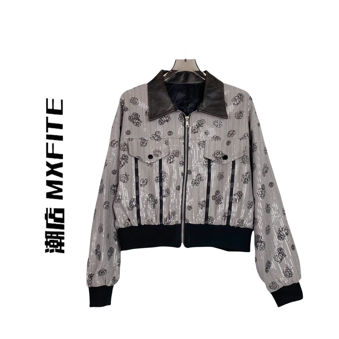 MXFITE潮店早秋新款个性时玫瑰珠片绣花外套（RDR3017）